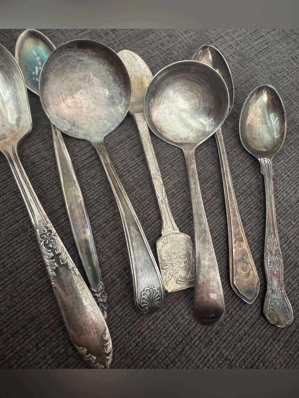 Vintage Silverplate EPNS 7 Spoon Lot 1847 Rogers Bros Sheffield Souvenir Soup
